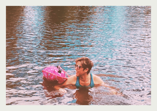 Claire from Waves and Wild Water enjoying a peaceful wild swim in the river