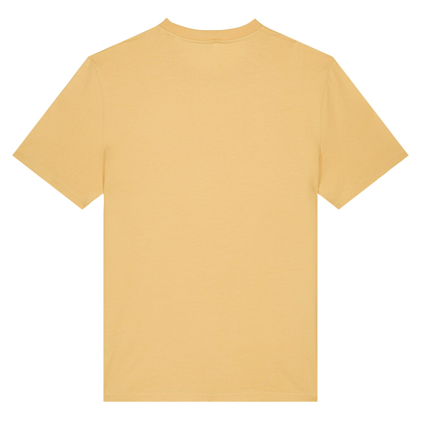 The back of a pale gold coloured t-shirt
