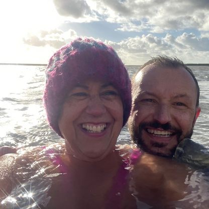 The cuff may get a little soggy, but our knitted beanie hats are perfect for keeping your head warm during a winter sea swim. This Water Lily beanie, with its stunning shades of pink and blue, is a best selling choice for wild swimmers, sea dippers and cold water adventurers.