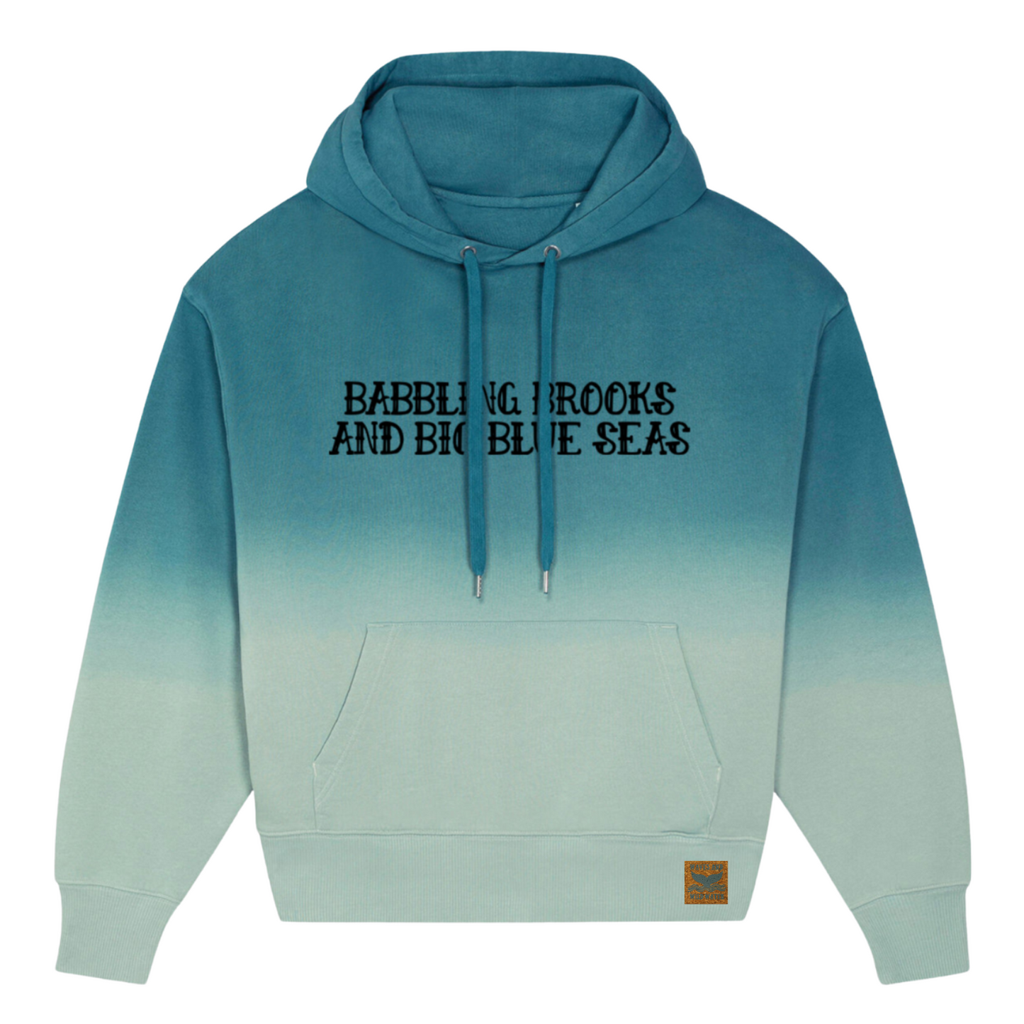 Waves and Wild Water's exclusive hand drawn Babbling Brooks hoodie. Beautiful deep teals slowly merge into light aqua tones at the bottom, making this hoodie the perfect canvas for a sea based design.