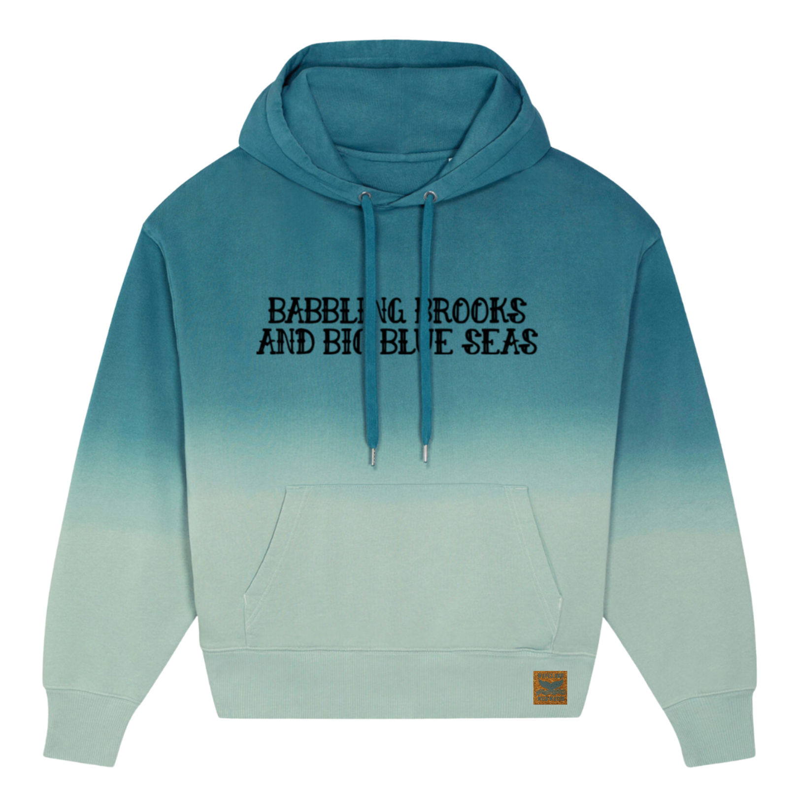 Waves and Wild Water's exclusive hand drawn Babbling Brooks hoodie. Beautiful deep teals slowly merge into light aqua tones at the bottom, making this hoodie the perfect canvas for a sea based design.