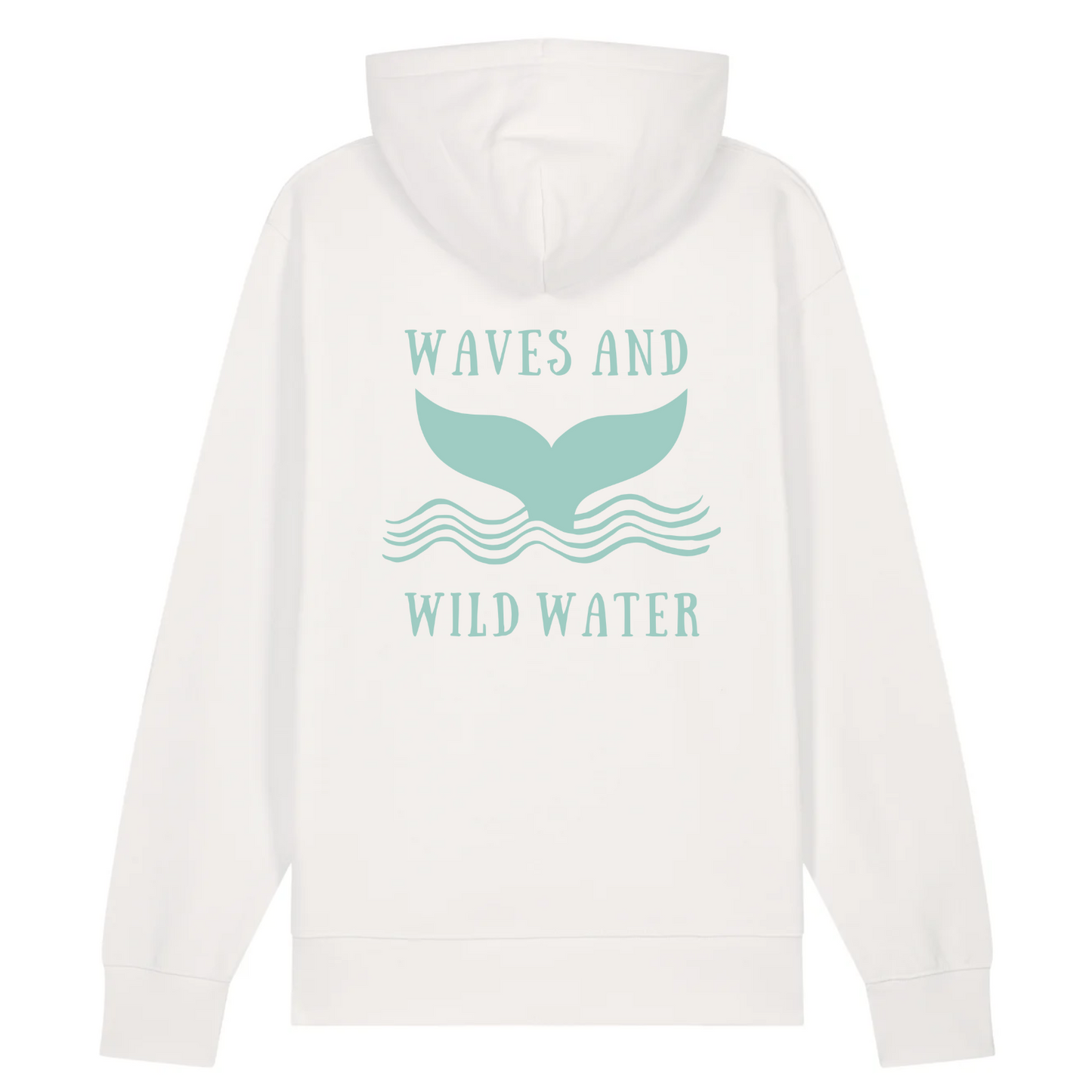Introducing our natural coloured Beach Hut Hoodie with Waves and Wild Water logo on the back in teal chemical free ink. We just love wearing ours after a cold water dip.