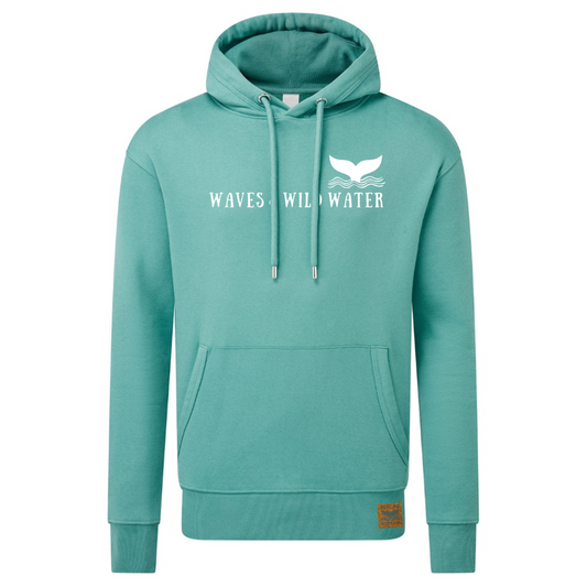Introducing our Waves and Wild Water hoodie from the new Beach Hut Hoodies collection. Shown in a beautiful teal green colour with white print. We think it is perfect for that post wild swim.