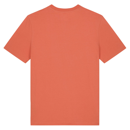 The back of our vibrant orange organic cotton t-shirt from our Seaside Rock collection of t-shirts. Exclusively from Waves and Wild Water, these tees are great for wild swimmers and sea dippers.