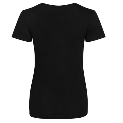 The plain back of the black Just Waves sports grade tri-blend t-shirt from Waves and Wild Water.