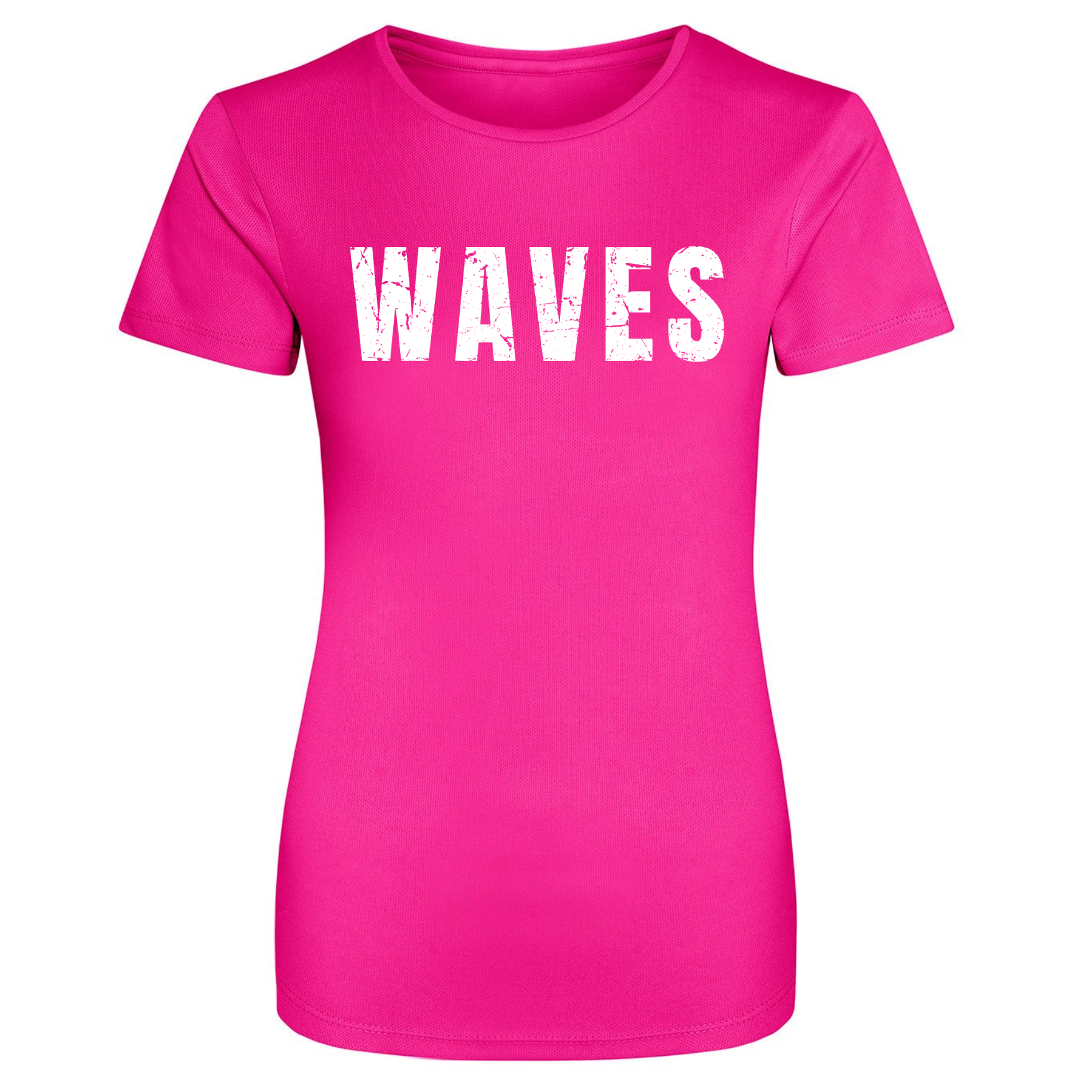 Oh my word! We love the vibrant pink of these Waves and Wild Water sports t-shirts, and we think the colour works perfectly with the bright white print. Keeping it simple with just WAVES printed across the front.