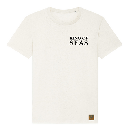 Keeping it simple, the front of our exclusive King Of Seas t-shirt has a small text print on the left side of the chest.