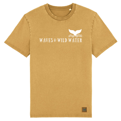 For those who like to swim on the wild side, the Waves and Wild Water vintage-style golden sands t-shirt perfectly matches your beach glow perfectly. Deliberately distressed with popping white print.
