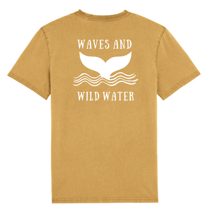 Vintage feel, distressed tee in sandy hues of gold, this Waves and Wild Water tee has the logo boldly printed in white, and is sure to be a go-to for any water based adventure.