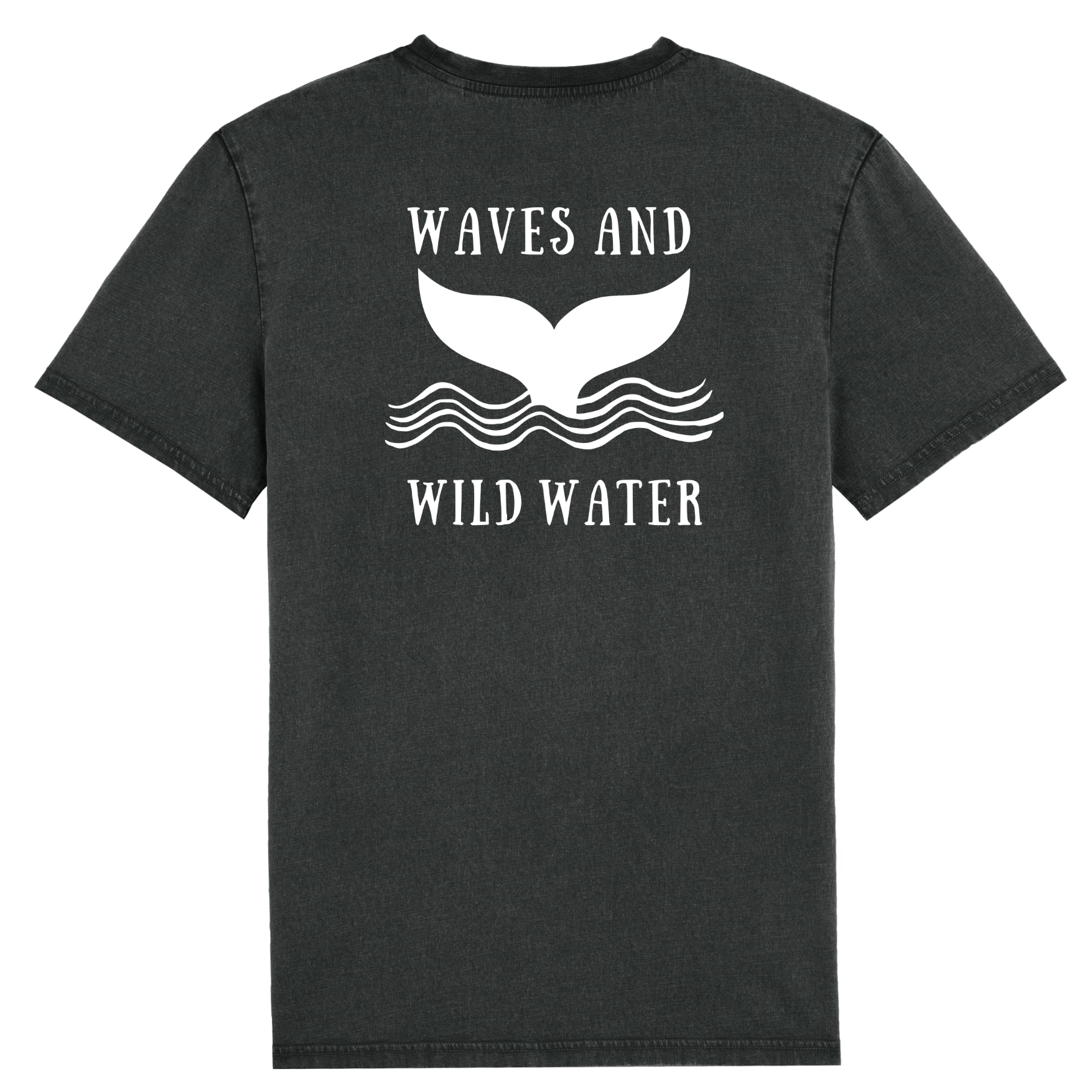 Constructed from luxurious black organic cotton and individually hand-dyed to create a unique vintage charm in every piece, this tee celebrates the magic of the night with our Waves and Wild Water whale tail logo, hand screen printed in pristine white vegan ink across the back.