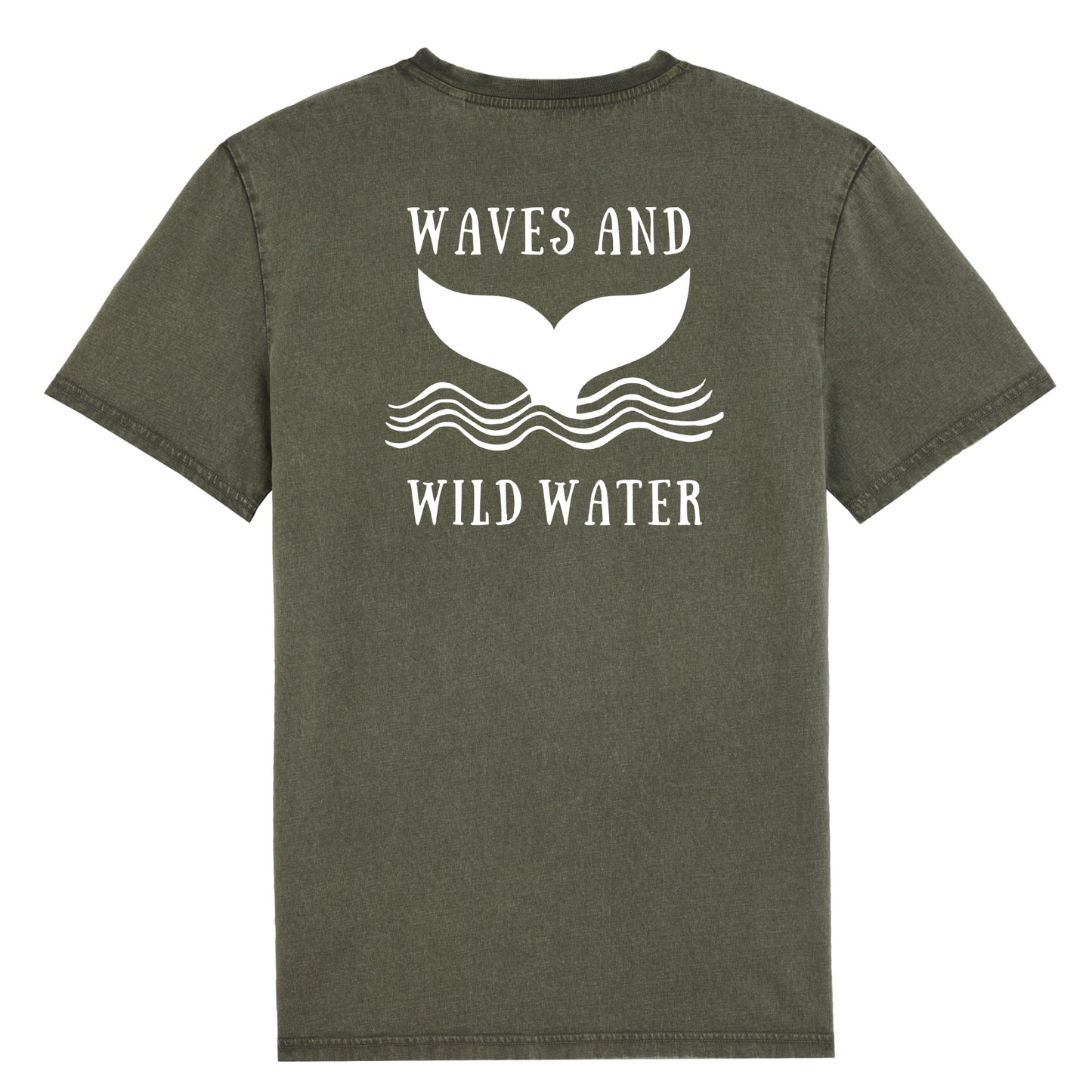 Featuring our exclusive Waves and Wild Water whale tail logo, hand screen printed in white vegan ink across the back, this khaki organic cotton tee is as rugged as it is stylish. Whether you're exploring secret swimming holes or trekking through untamed landscapes, the River Bed t-shirt is your perfect companion.