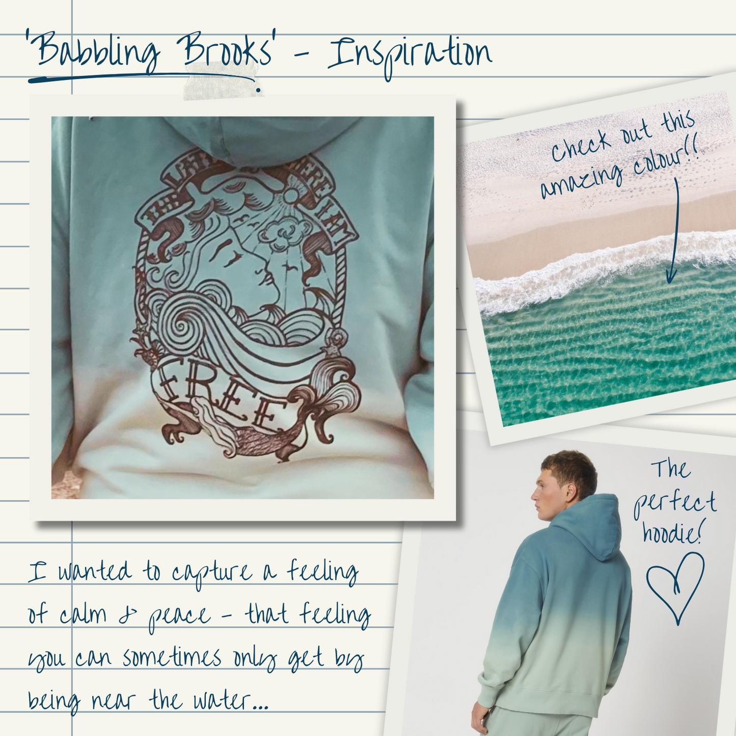 An ideas board showing the inspiration behind a hoodie design.