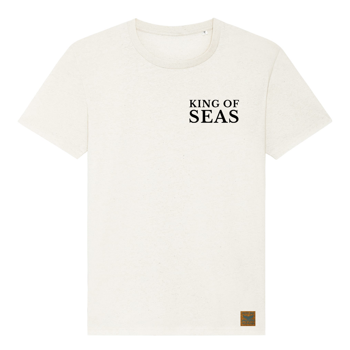 The front of a cream t-shirt with 'King Of Seas' printed in black on the chest.